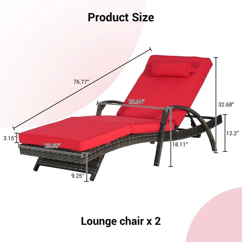 Ensemble de Chaises Longues de Jardin Haut de Gamme (2 Pièces) Chaises Longues en Rotin avec Coussins Épais, Dossier Réglable sur 150 Positions