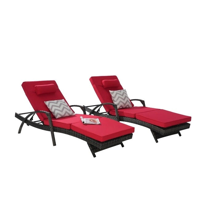 Ensemble de Chaises Longues de Jardin Haut de Gamme (2 Pièces) Chaises Longues en Rotin avec Coussins Épais, Dossier Réglable sur 150 Positions