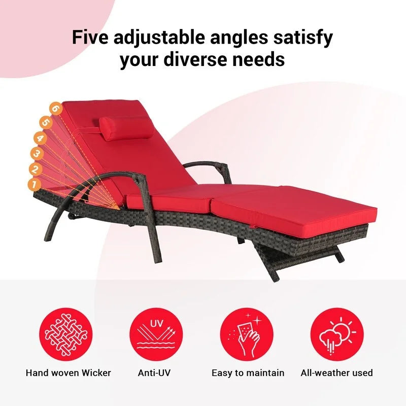 Ensemble de Chaises Longues de Jardin Haut de Gamme (2 Pièces) Chaises Longues en Rotin avec Coussins Épais, Dossier Réglable sur 150 Positions