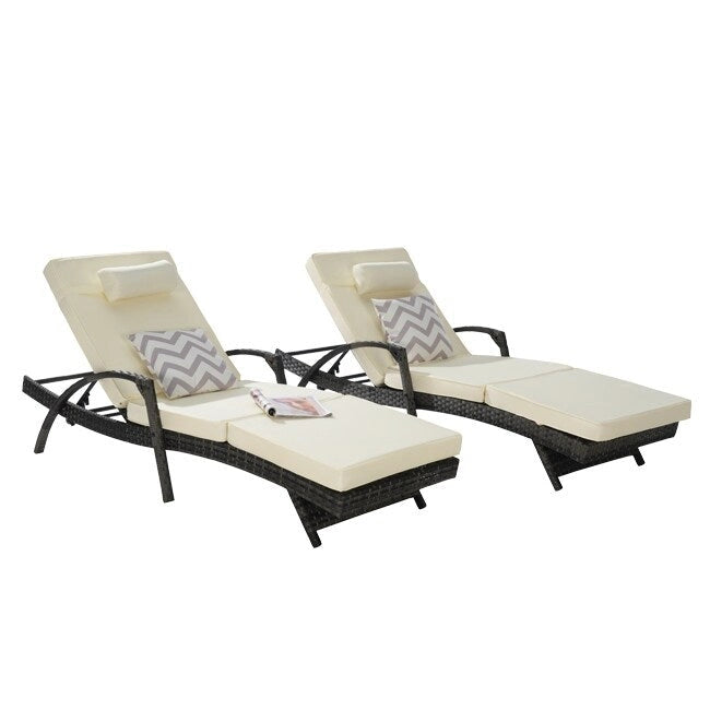 Ensemble de Chaises Longues de Jardin Haut de Gamme (2 Pièces) Chaises Longues en Rotin avec Coussins Épais, Dossier Réglable sur 150 Positions