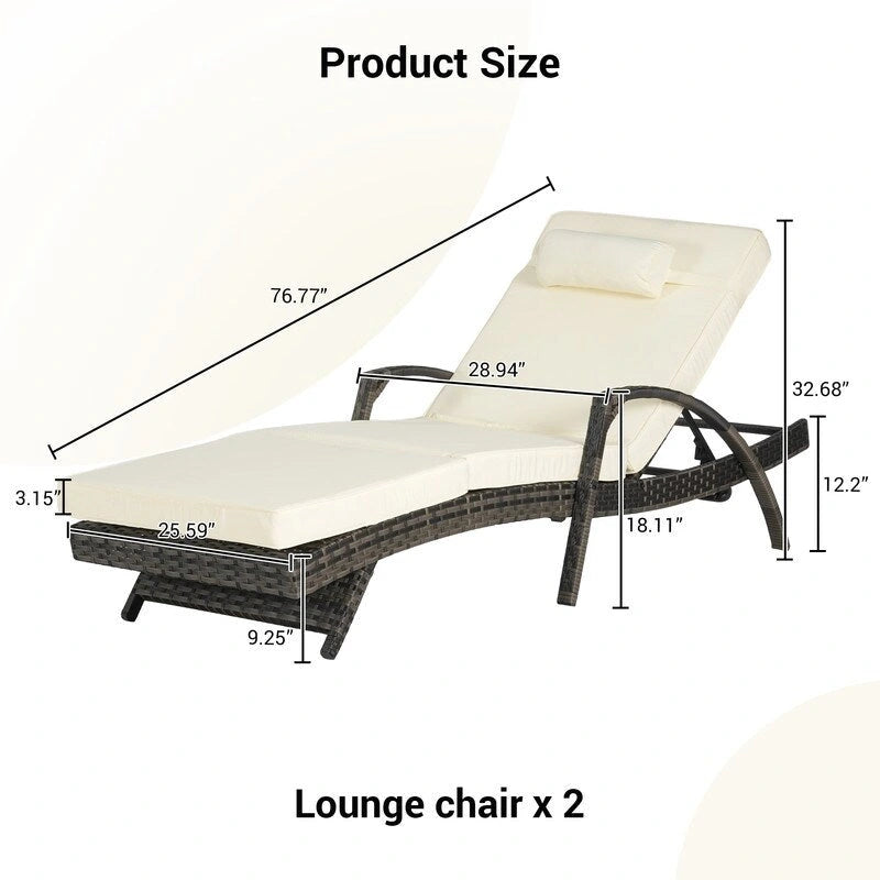 Ensemble de Chaises Longues de Jardin Haut de Gamme (2 Pièces) Chaises Longues en Rotin avec Coussins Épais, Dossier Réglable sur 150 Positions