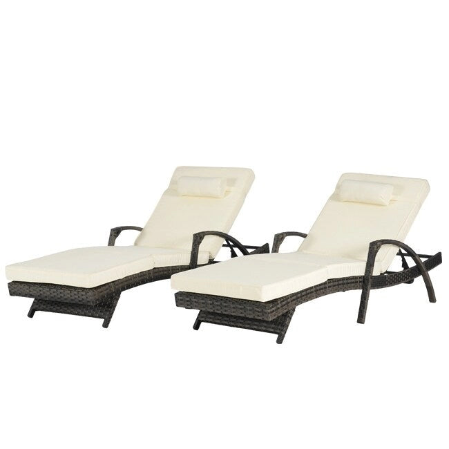 Ensemble de Chaises Longues de Jardin Haut de Gamme (2 Pièces) Chaises Longues en Rotin avec Coussins Épais, Dossier Réglable sur 150 Positions