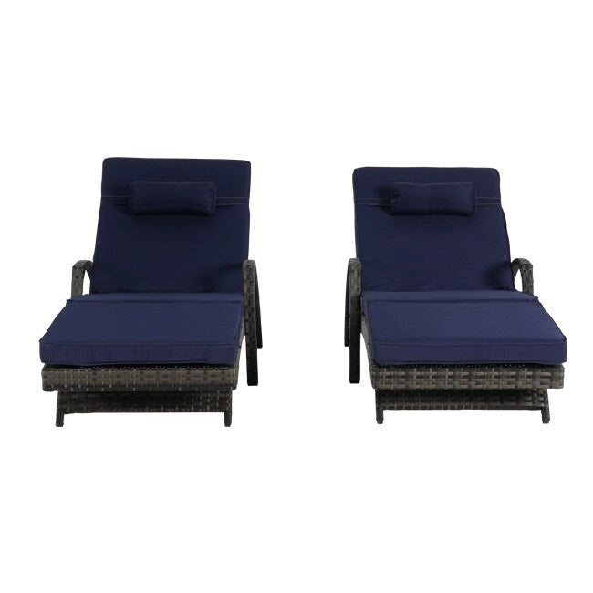 Ensemble de Chaises Longues de Jardin Haut de Gamme (2 Pièces) Chaises Longues en Rotin avec Coussins Épais, Dossier Réglable sur 150 Positions