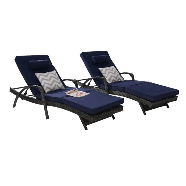 Ensemble de Chaises Longues de Jardin Haut de Gamme (2 Pièces) Chaises Longues en Rotin avec Coussins Épais, Dossier Réglable sur 150 Positions