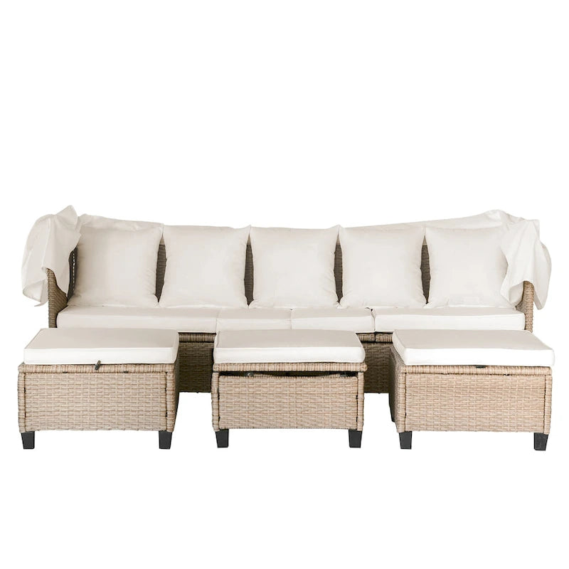 Ensemble de canapé de patio en résine tressée 4 pièces avec auvent rétractable et protection UV, par Leisure Zone