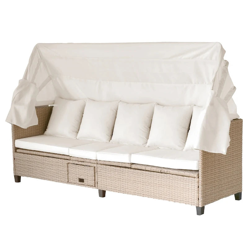 Ensemble de canapé de patio en résine tressée 4 pièces avec auvent rétractable et protection UV, par Leisure Zone