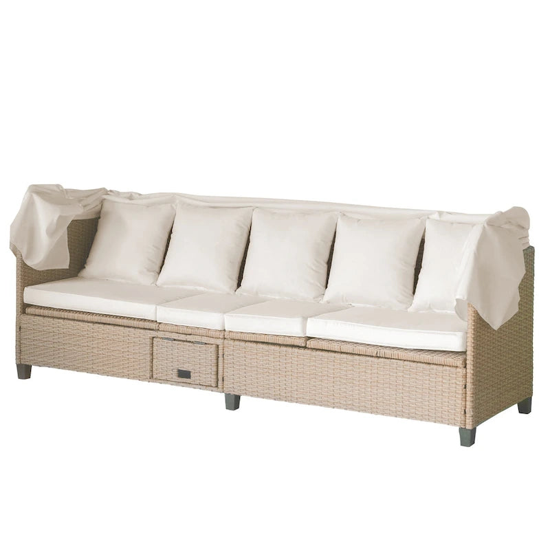 Ensemble de canapé de patio en résine tressée 4 pièces avec auvent rétractable et protection UV, par Leisure Zone