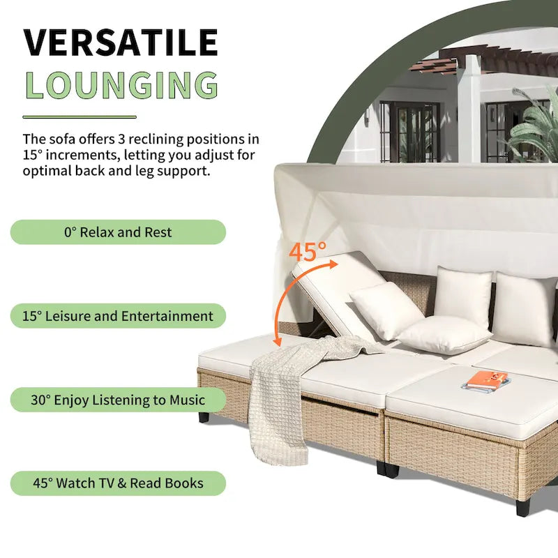 Ensemble de canapé de patio en résine tressée 4 pièces avec auvent rétractable et protection UV, par Leisure Zone