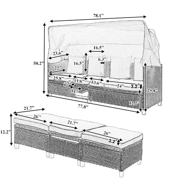 Ensemble de canapé de patio en résine tressée 4 pièces avec auvent rétractable et protection UV, par Leisure Zone