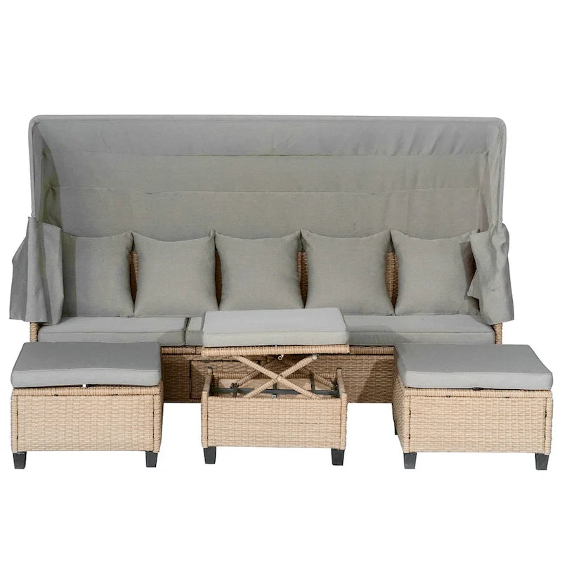 Ensemble de canapé de patio en résine tressée 4 pièces avec auvent rétractable et protection UV, par Leisure Zone