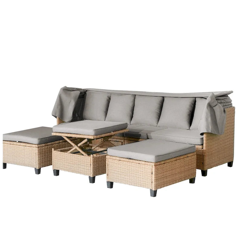 Ensemble de canapé de patio en résine tressée 4 pièces avec auvent rétractable et protection UV, par Leisure Zone