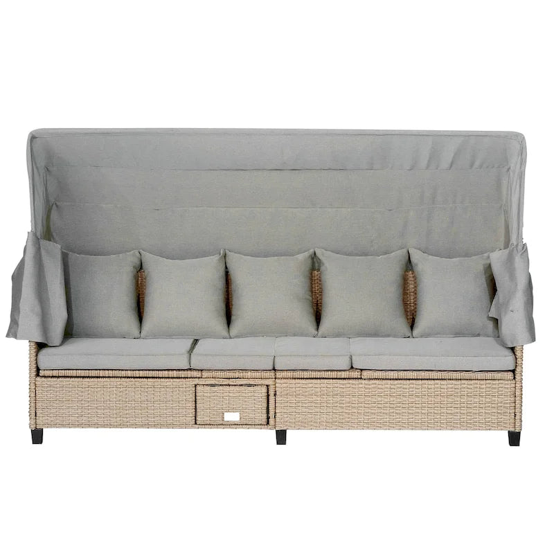 Ensemble de canapé de patio en résine tressée 4 pièces avec auvent rétractable et protection UV, par Leisure Zone
