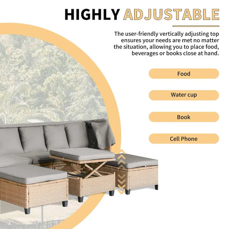 Ensemble de canapé de patio en résine tressée 4 pièces avec auvent rétractable et protection UV, par Leisure Zone