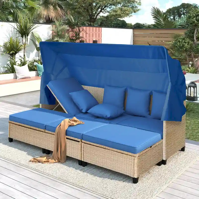 Ensemble de canapé de patio en résine tressée 4 pièces avec auvent rétractable et protection UV, par Leisure Zone