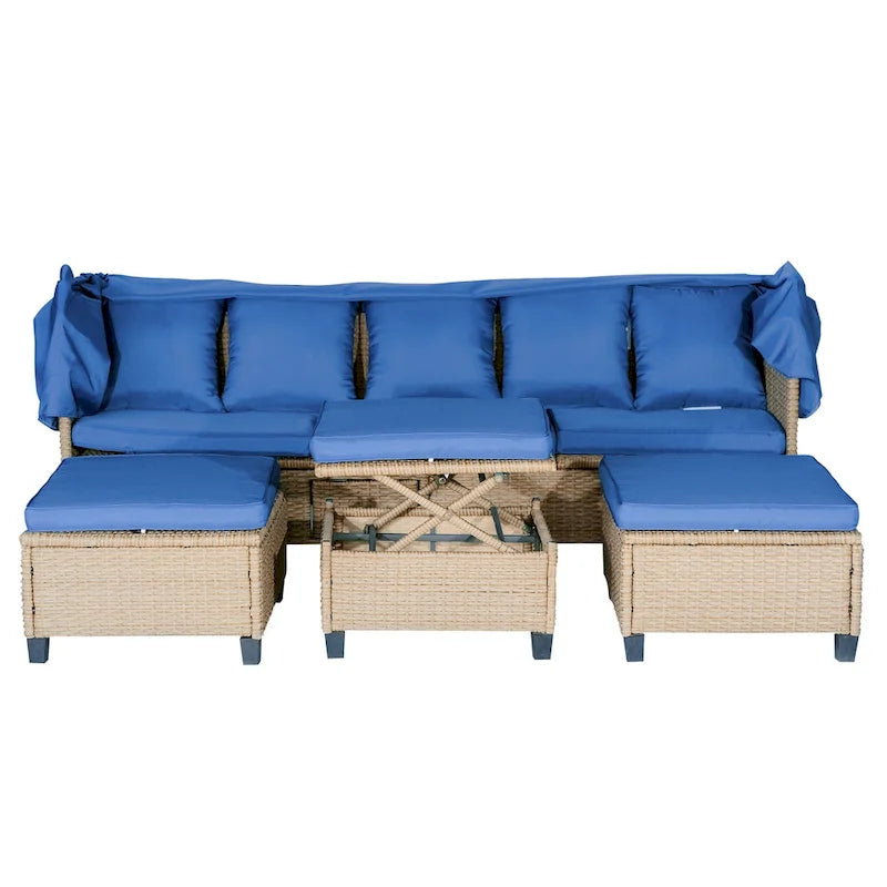 Ensemble de canapé de patio en résine tressée 4 pièces avec auvent rétractable et protection UV, par Leisure Zone