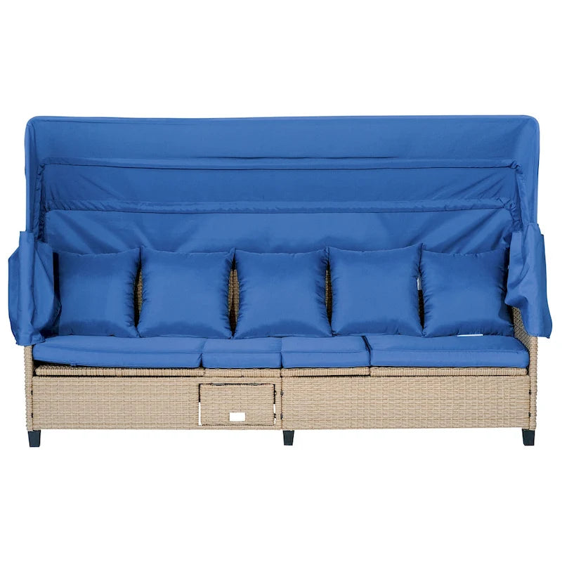 Ensemble de canapé de patio en résine tressée 4 pièces avec auvent rétractable et protection UV, par Leisure Zone