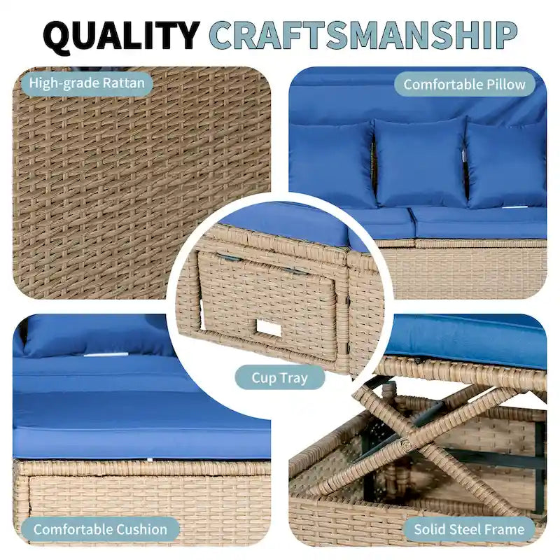 Ensemble de canapé de patio en résine tressée 4 pièces avec auvent rétractable et protection UV, par Leisure Zone