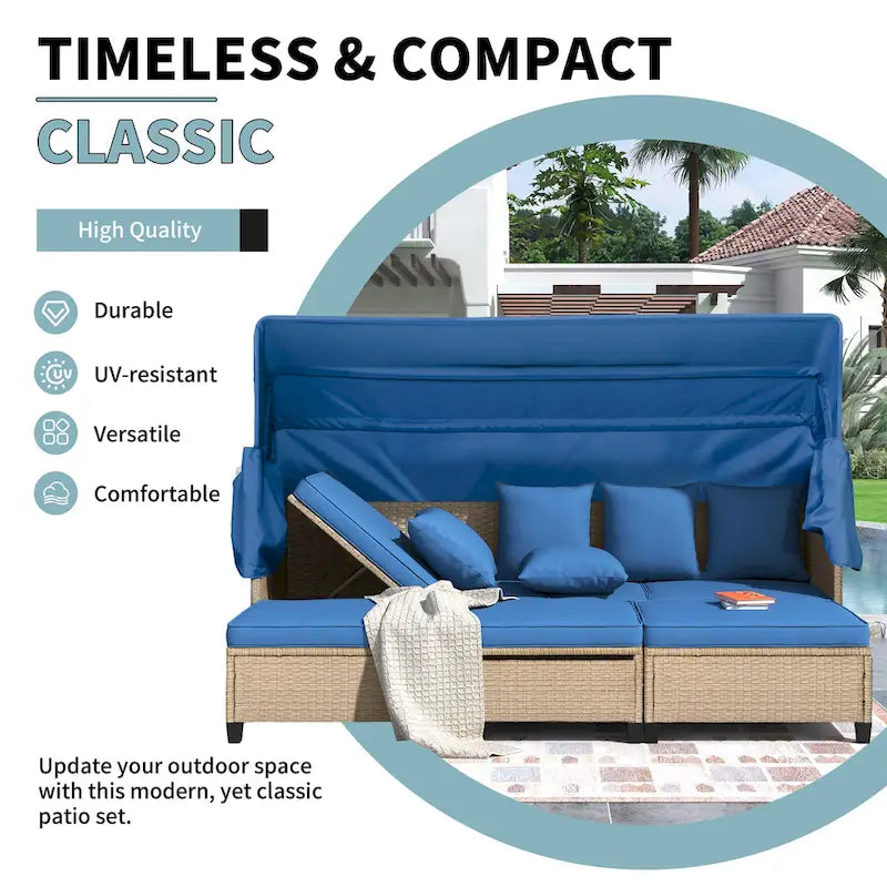 Ensemble de canapé de patio en résine tressée 4 pièces avec auvent rétractable et protection UV, par Leisure Zone