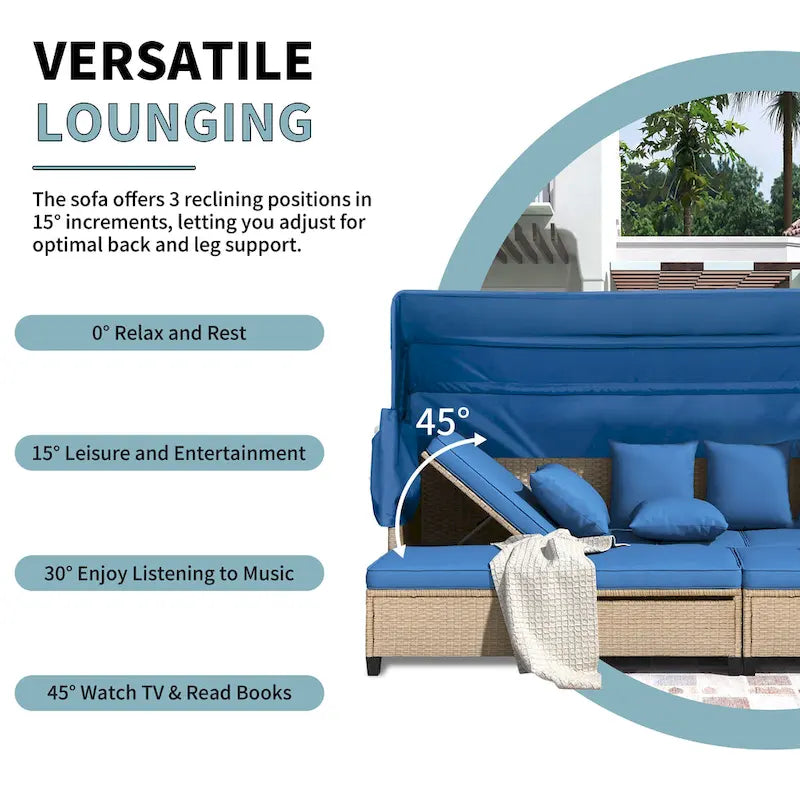 Ensemble de canapé de patio en résine tressée 4 pièces avec auvent rétractable et protection UV, par Leisure Zone