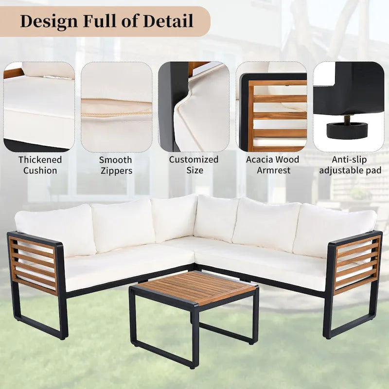 Ensemble de conversation de 4 pièces pour patio extérieur avec coussins moelleux et table basse pour jardin, arrière-cour, porche et terrasse