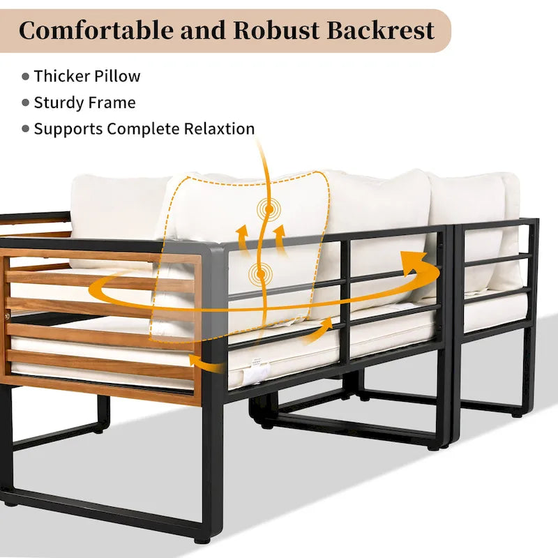 Ensemble de conversation de 4 pièces pour patio extérieur avec coussins moelleux et table basse pour jardin, arrière-cour, porche et terrasse