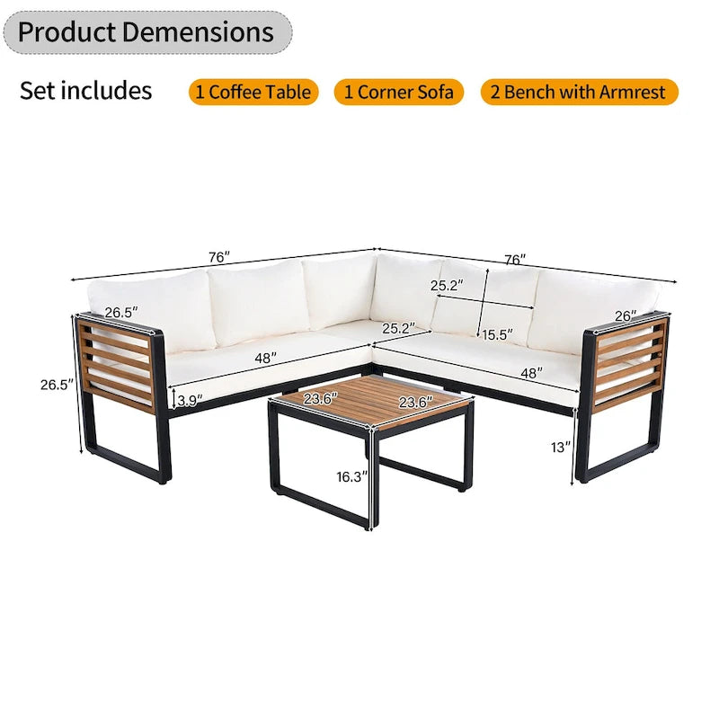 Ensemble de conversation de 4 pièces pour patio extérieur avec coussins moelleux et table basse pour jardin, arrière-cour, porche et terrasse