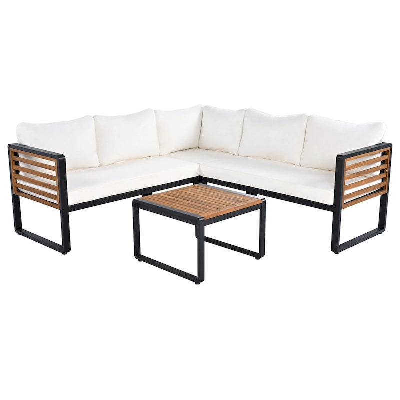 Ensemble de conversation de 4 pièces pour patio extérieur avec coussins moelleux et table basse pour jardin, arrière-cour, porche et terrasse
