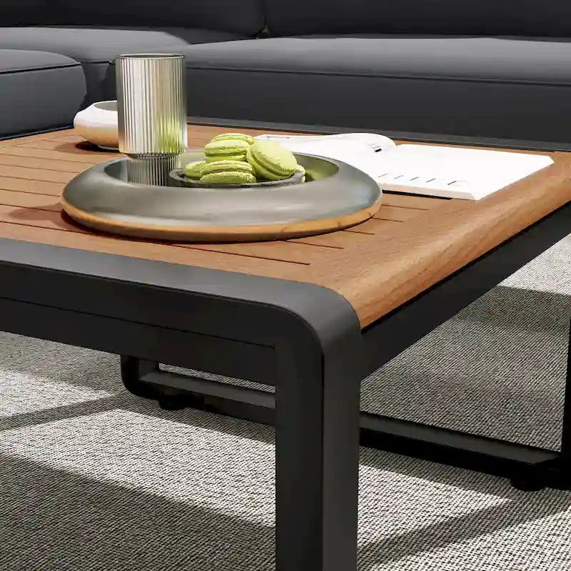 Ensemble de conversation de 4 pièces pour patio extérieur avec coussins moelleux et table basse pour jardin, arrière-cour, porche et terrasse