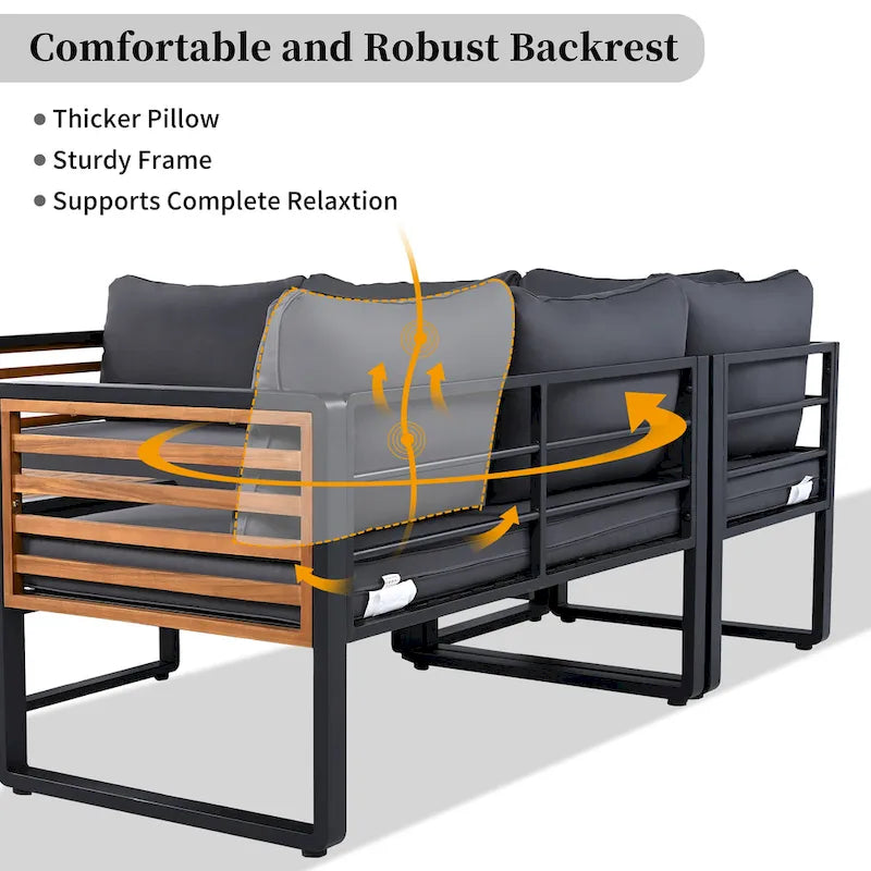Ensemble de conversation de 4 pièces pour patio extérieur avec coussins moelleux et table basse pour jardin, arrière-cour, porche et terrasse