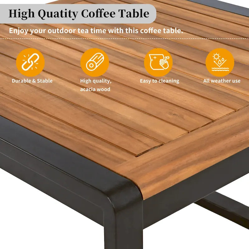 Ensemble de conversation de 4 pièces pour patio extérieur avec coussins moelleux et table basse pour jardin, arrière-cour, porche et terrasse
