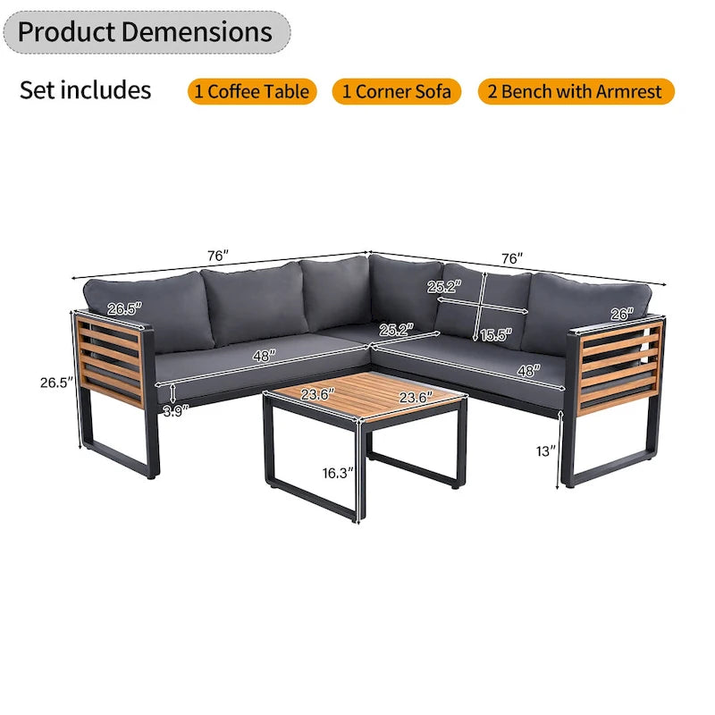 Ensemble de conversation de 4 pièces pour patio extérieur avec coussins moelleux et table basse pour jardin, arrière-cour, porche et terrasse