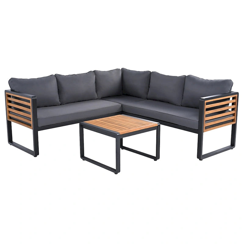 Ensemble de conversation de 4 pièces pour patio extérieur avec coussins moelleux et table basse pour jardin, arrière-cour, porche et terrasse