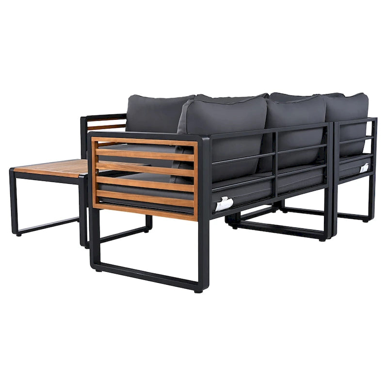 Ensemble de conversation de 4 pièces pour patio extérieur avec coussins moelleux et table basse pour jardin, arrière-cour, porche et terrasse