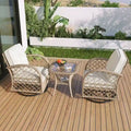 Ensemble de 3 fauteuils pivotants et table en rotin