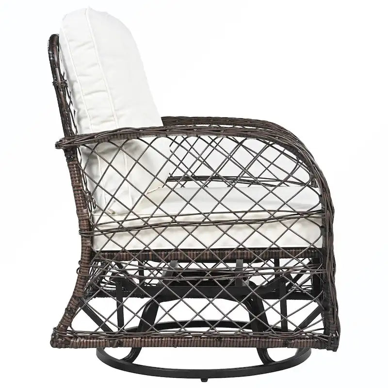 Ensemble de 3 fauteuils pivotants et table en rotin