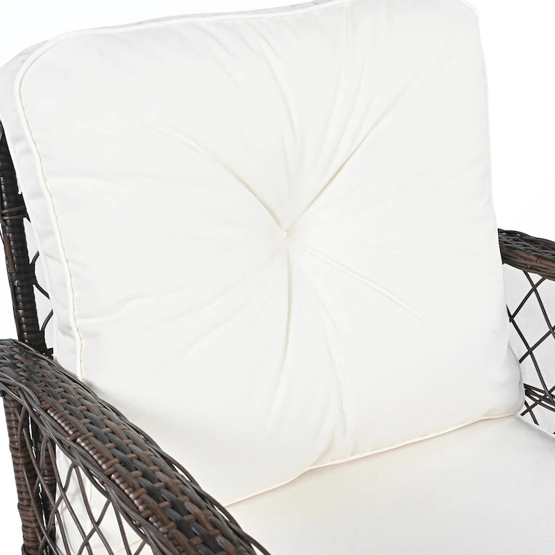 Ensemble de 3 fauteuils pivotants et table en rotin
