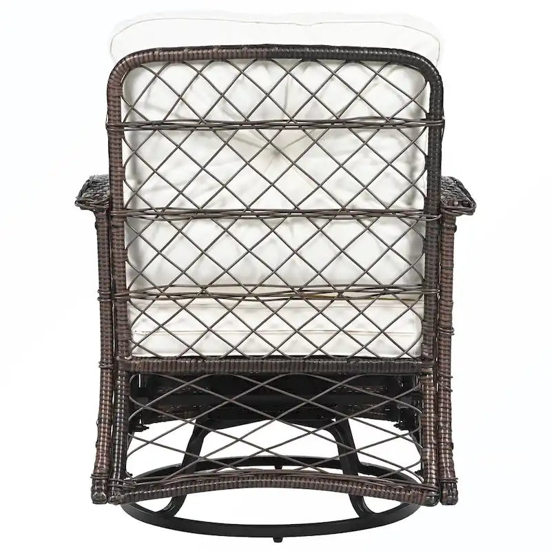 Ensemble de 3 fauteuils pivotants et table en rotin