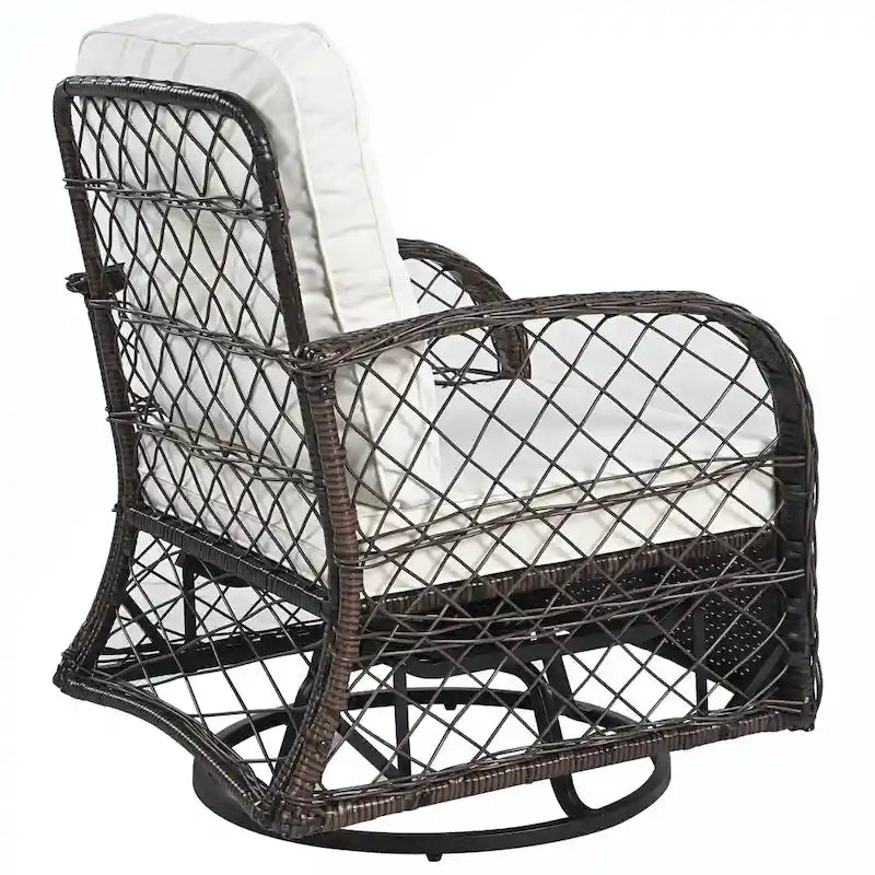 Ensemble de 3 fauteuils pivotants et table en rotin