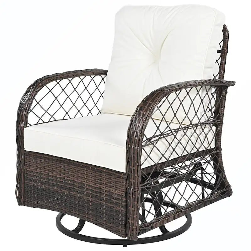 Ensemble de 3 fauteuils pivotants et table en rotin