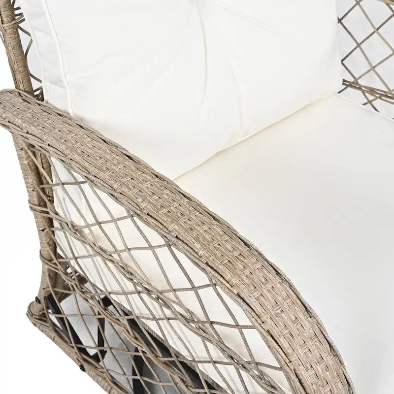 Ensemble de 3 fauteuils pivotants et table en rotin