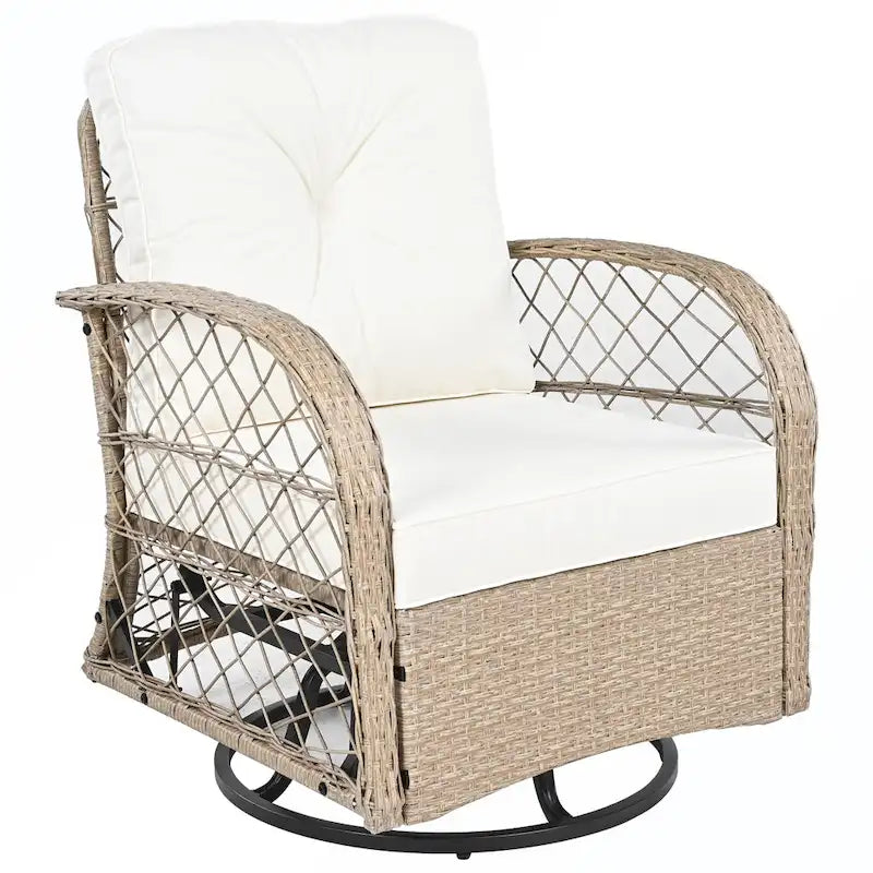 Ensemble de 3 fauteuils pivotants et table en rotin