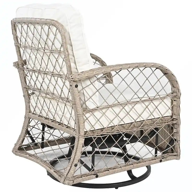 Ensemble de 3 fauteuils pivotants et table en rotin