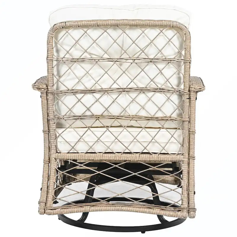 Ensemble de 3 fauteuils pivotants et table en rotin