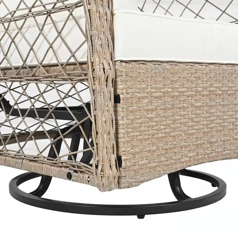 Ensemble de 3 fauteuils pivotants et table en rotin