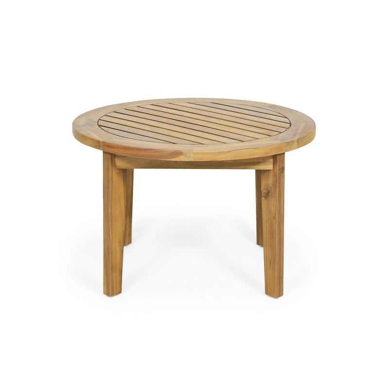 Table basse de terrasse ronde Roomfitters, dessus à lattes en bois d'acacia massif avec pieds fuselés, bois naturel