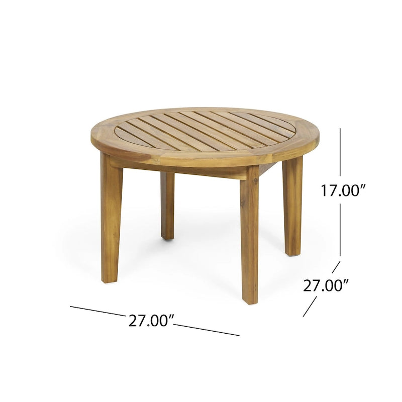Table basse de terrasse ronde Roomfitters, dessus à lattes en bois d'acacia massif avec pieds fuselés, bois naturel
