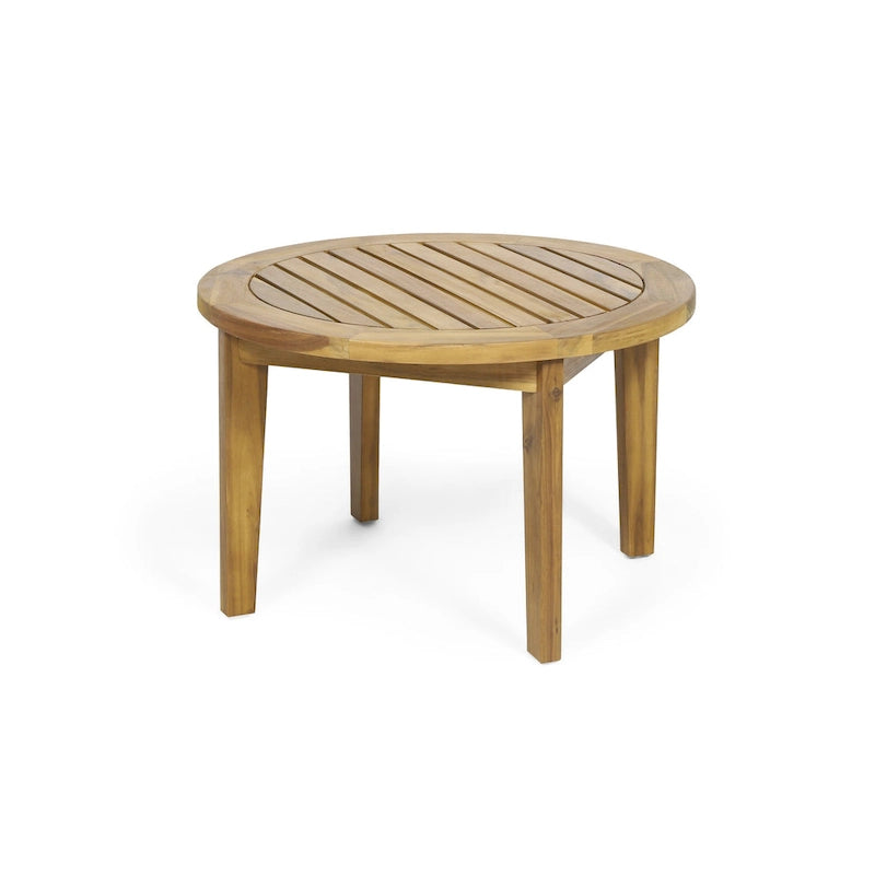 Table basse de terrasse ronde Roomfitters, dessus à lattes en bois d'acacia massif avec pieds fuselés, bois naturel