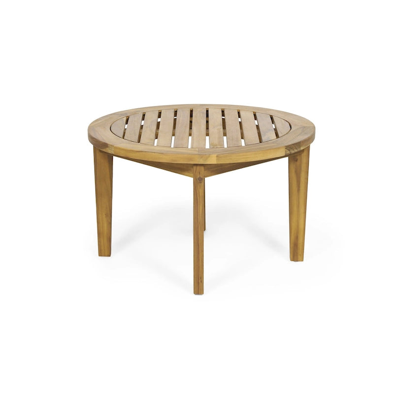Table basse de terrasse ronde Roomfitters, dessus à lattes en bois d'acacia massif avec pieds fuselés, bois naturel