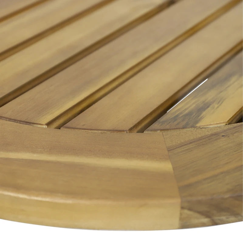 Table basse de terrasse ronde Roomfitters, dessus à lattes en bois d'acacia massif avec pieds fuselés, bois naturel