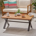 Roomfitters Outdoor Coffee Table, Rectangular Acacia Wood Top with X-Shaped Metal Legs, Natural+Black